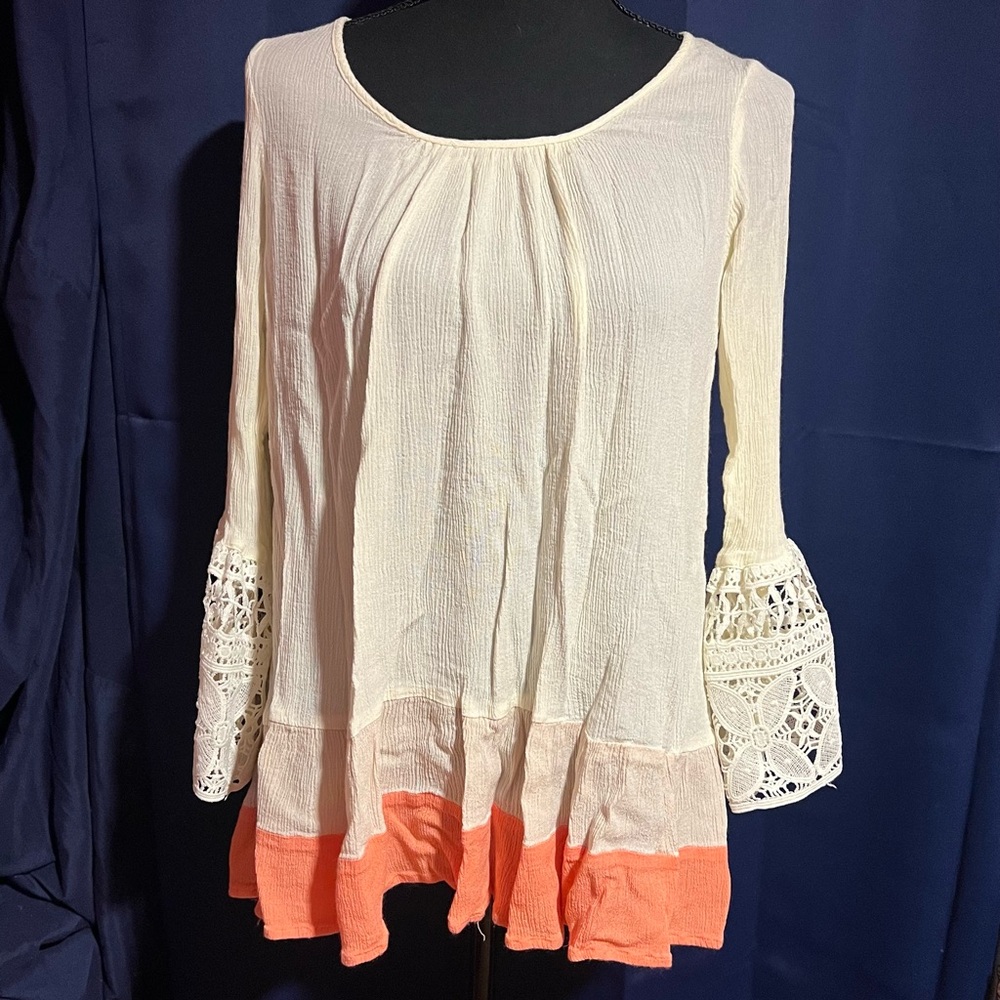 Kori Cream and Orange Boho Lace Blouse